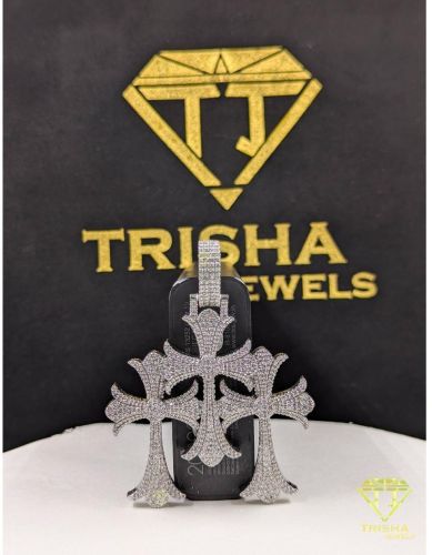 925 sterling silver iced out triple cross moissanite diamond hip hop pendant