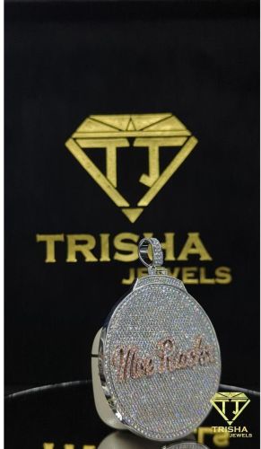 Fully Iced Round Signature VVS Moissanite Diamonds 925 Sterling Silver Pendant