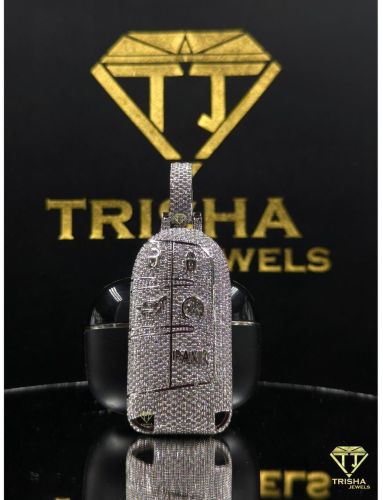 Men Iced Out Car Key 925 Sterling Silver Moissanite Diamond Pendant