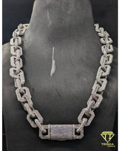 925 Sterling Silver Men Moissanite Diamond Hip Hop Iced Out  Cuban Link Chain
