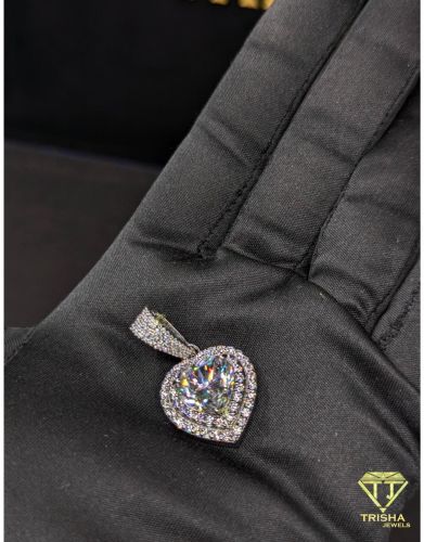 Heart Shape Iced Out VVS Moissanite Diamonds 925 Sterling Silver Pendant