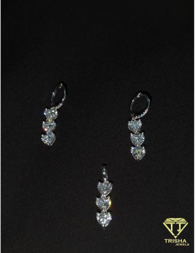 Moissanite Diamond Matching Hoop Earrings Triple Heart Pendant Set
