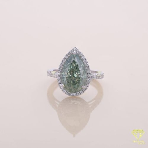 925 Sterling Silver Moissanite Diamond Pear Cut Green Stone Engagement Ring