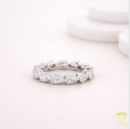 925 Sterling Silver Pear Cut Moissanite Diamond Eternity Wedding Ring