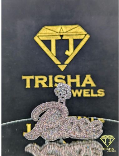 Iced Out VVS Moissanite Diamonds 925 Sterling Silver Rose Name Pendant