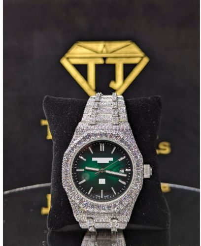 Premium Silver Octagon Green Dial Moissanite Iced Out Men Watch