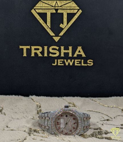 Premium Fully Iced Out Octagon Style Red Arabic Numeral VVS Moissanite Diamond Watch