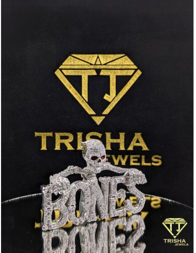 925 Sterling Silver Skull Bones Moissanite Diamond Iced Out Hip Hop Statement Necklace Pendant