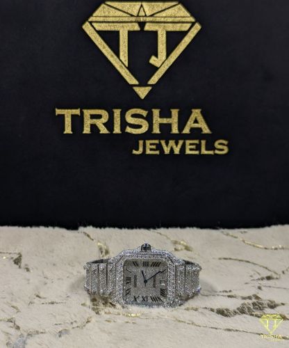 Square Roman Dial Fully Iced Out Moissanite Wrist Watch