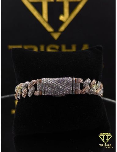 925 Sterling Silver VVS Moissanite Diamond Iced Out Rose Gold Plated Cuban Link Bracelet