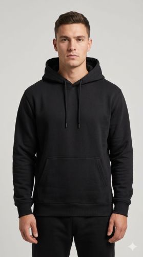 Mens Classic Black Cotton Lycra Hoodie