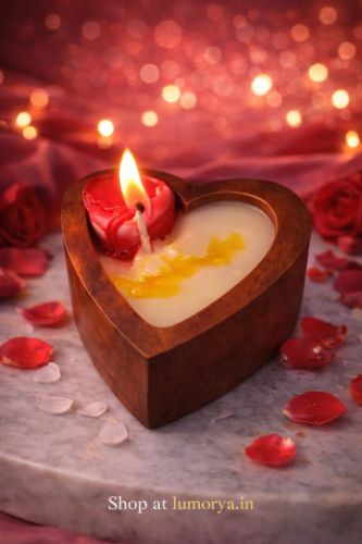 Rose Wooden Heart Shape Candle