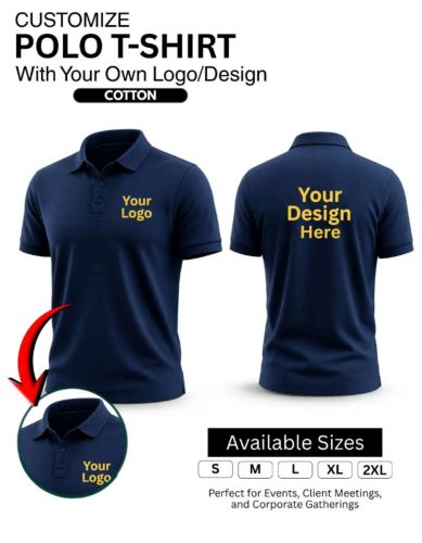 160 GSM Blue Customized Cotton Polo T-Shirt
