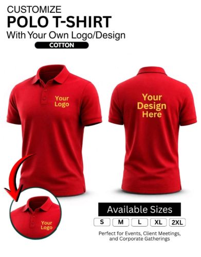 160 GSM Red Customized Cotton Polo T-Shirt