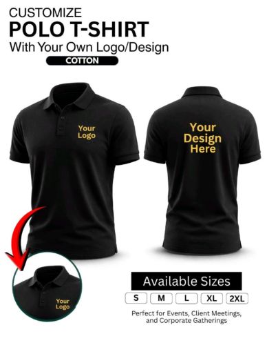 200 GSM Black Customized Cotton Polo T-Shirt