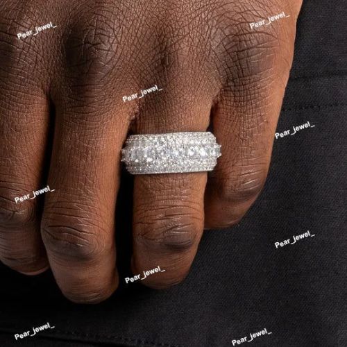925 Silver Iced Out VVS Moissanite Diamond Ring