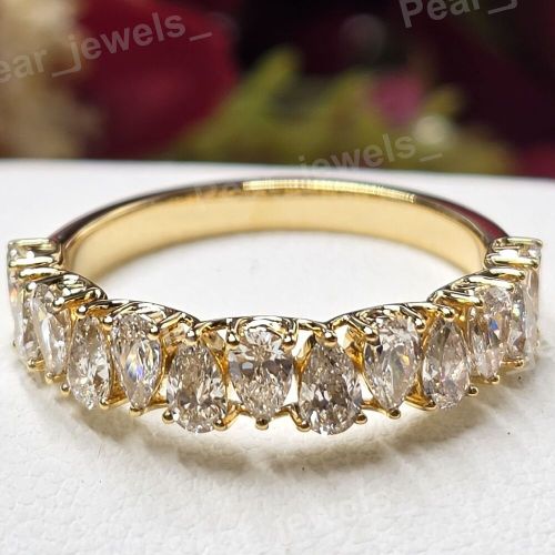 925 Sterling Silver Pear Cut Moissanite Eternity Wedding Band