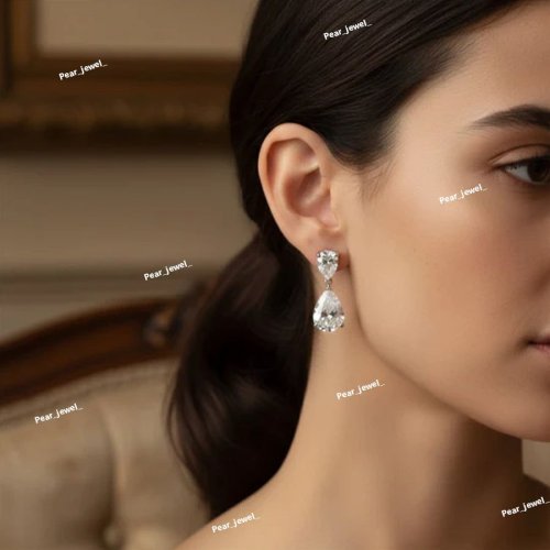 Celestial Pear Drop VVS Moissanite 925 Silver Dangle Earrings