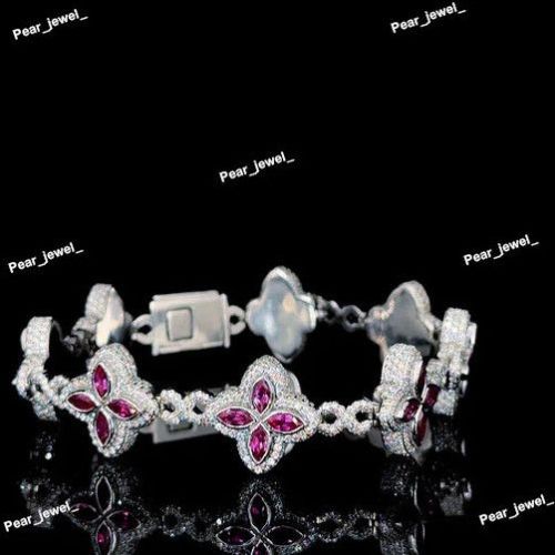 Designer Pink VVS Moissanite 925 Silver Link Bracelet