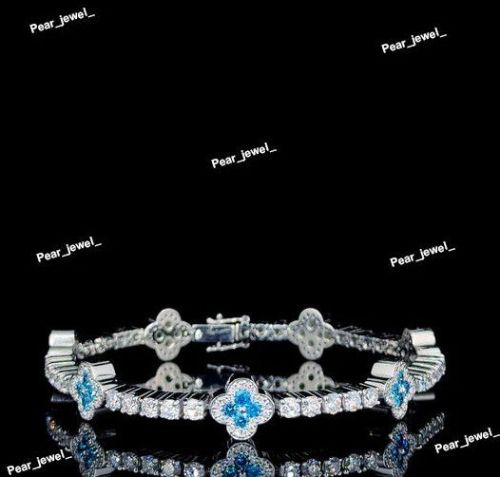 Elegant Blue Clover VVS Moissanite 925 Silver Bracelet