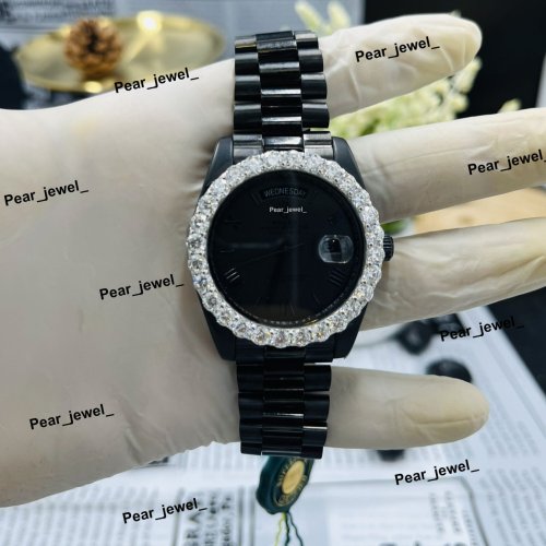 Iced Out Black Moissanite Bezel Automatic Wrist Watch