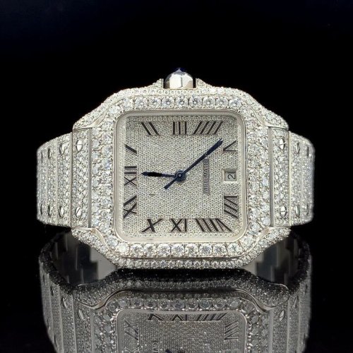 Iced Out Roman Dial Automatic Stainless Steel Diamond Watch