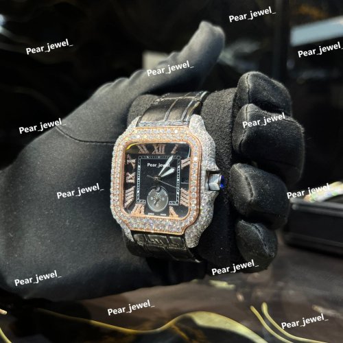 Iced Out Square Black Dial VVS Moissanite Diamond Luxury Watch