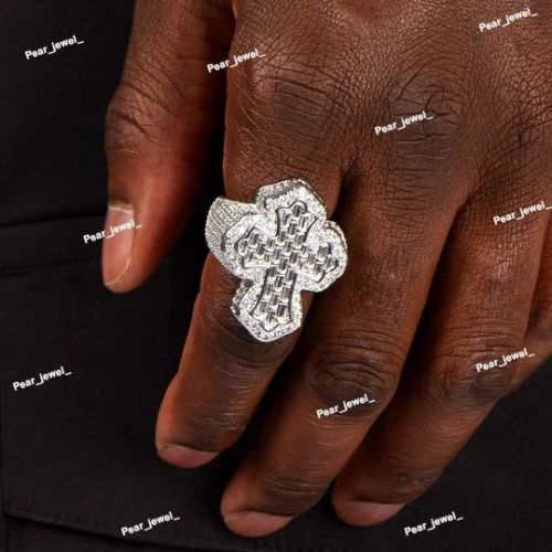 Iced Out VVS Moissanite Diamond 925 Silver Cross Ring