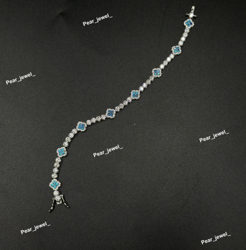 Luxury Blue Clover VVS Moissanite 925 Silver Tennis Bracelet