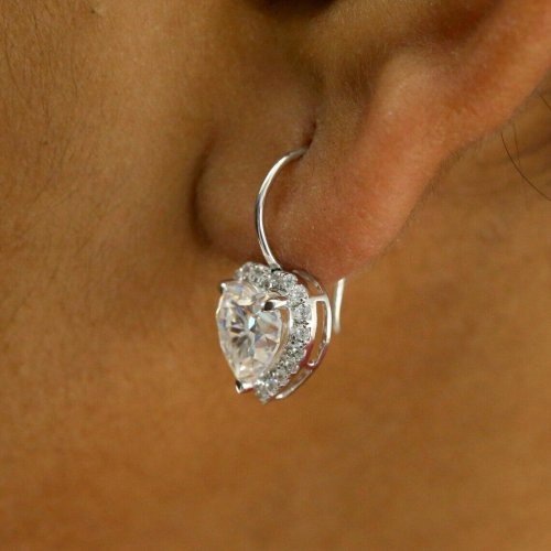 Romantic Heart Halo VVS Moissanite 925 Silver Hoop Earrings