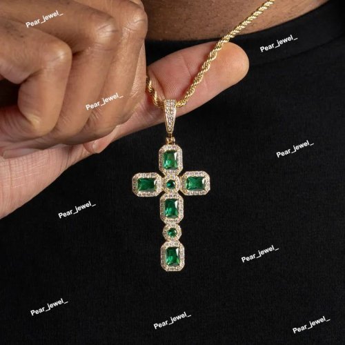 VVS Emerald Moissanite 925 Sterling Silver Cross Design Pendant