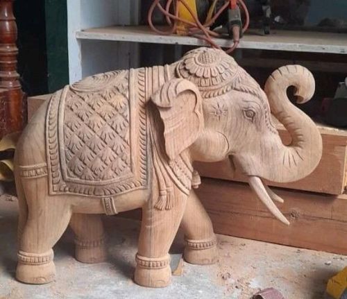 12 Inch Wooden Carved Elephant Statue