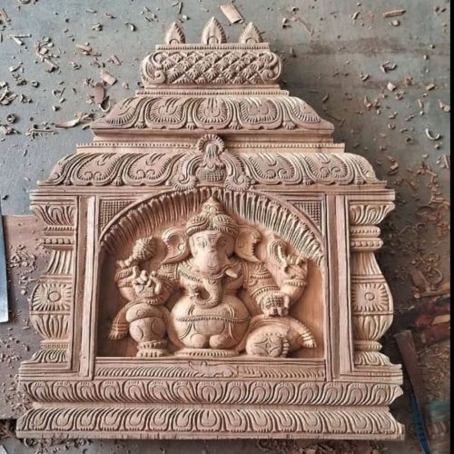 18 Inch Wooden Chaturbhuja Lord Ganesha Seated Idol