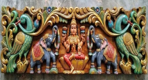 18 Inch Wooden Gajalakshmi Wall Panel