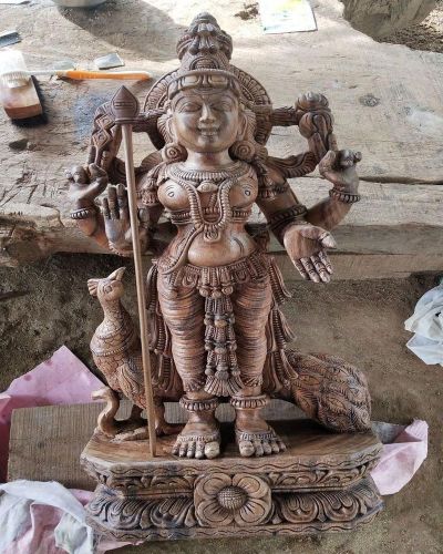 24 Inch Hand Carved Wooden Murugan Statue