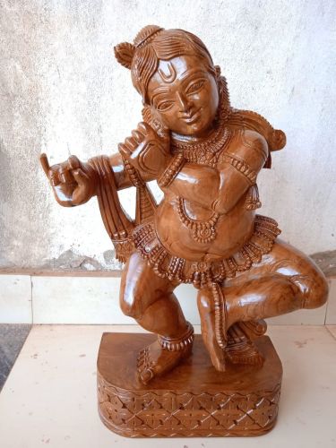 24 Inch Vaagai Wood Beautiful Dancing Krishna Carved Idol
