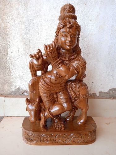 24 Inch Vaagai Wood Beautiful Fluting Krishna Carved Idol