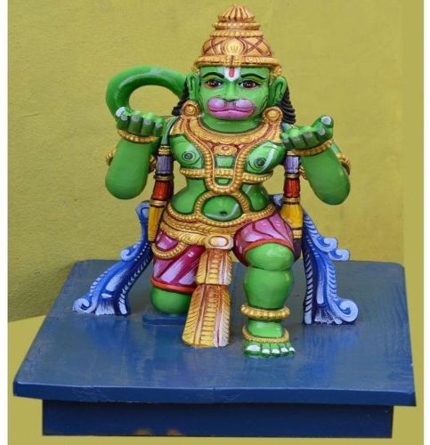 36 Inch Painted Wooden Abhaya Hanuman Statue