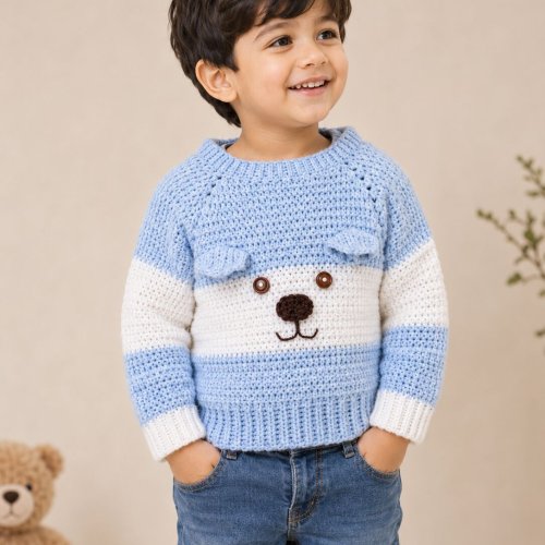 Handmade Crochet Bear Sweater for Toddlers