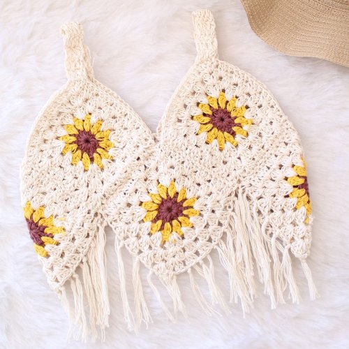 Handmade Sunflower Crochet Fringe Top