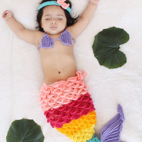 Rainbow Mermaid Tail Crochet Outfit for Baby Girls