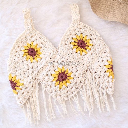 Handmade Sunflower Crochet Fringe Top
