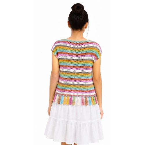 Women Handmade Multicolor Crochet Tassel Top