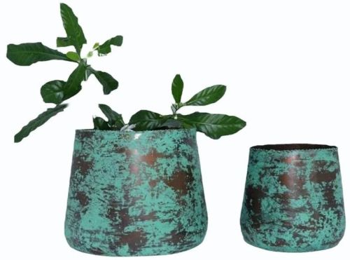Rustic Green Iron Planter Set
