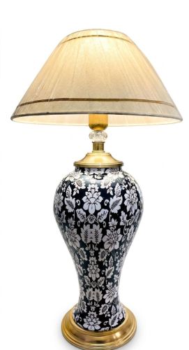 Black Floral Design Ceramic Table Lamp