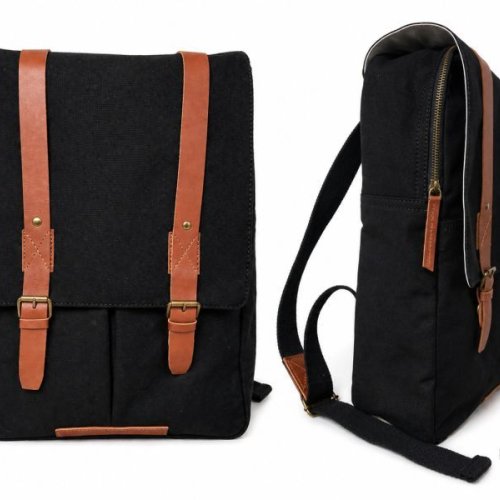 Black Canvas Vegan Leather Backpack