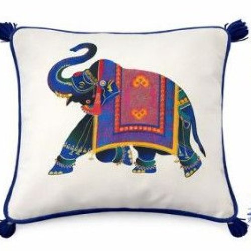 Blue Embroidered Square Cushion Cover