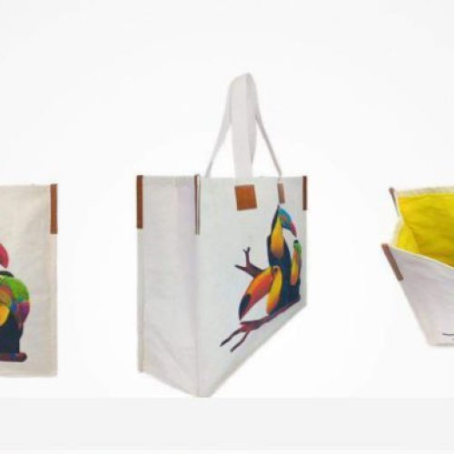 Cotton Canvas Printed Shopping Bag with Leather Trim