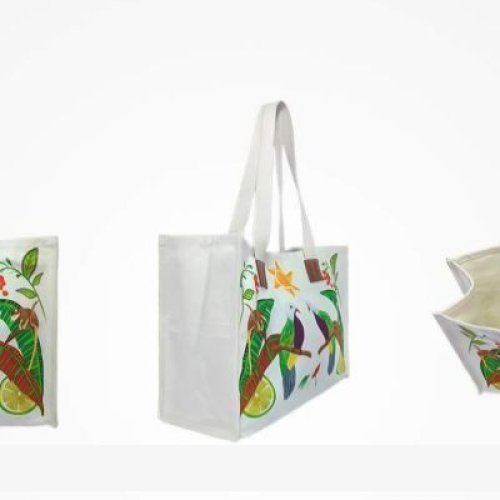 Custom Cotton Canvas Shopping Bag with Leather Trim
