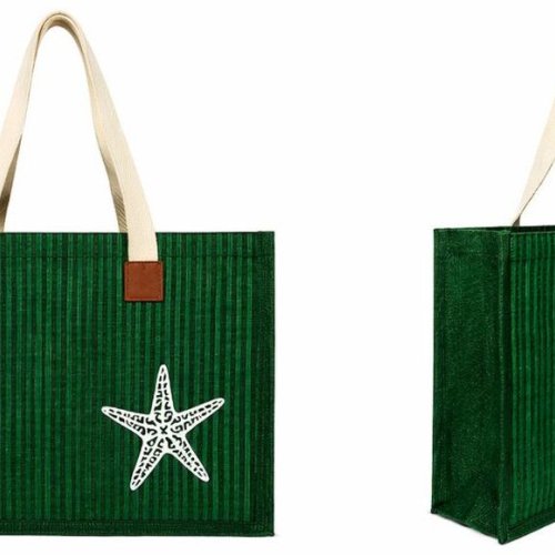 Dark Green Cotton Canvas Beach Bag